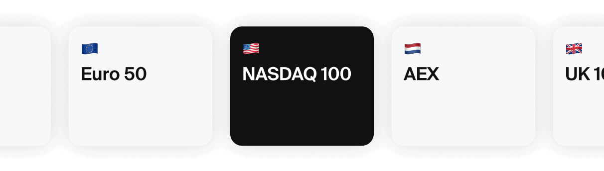 Börsenindex-Kacheln zeigen Euro 50, NASDAQ 100, AEX und UK-Index